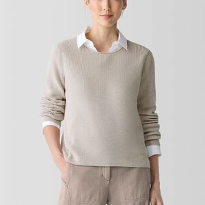 Ivory Crepe Crew Neck Sweater